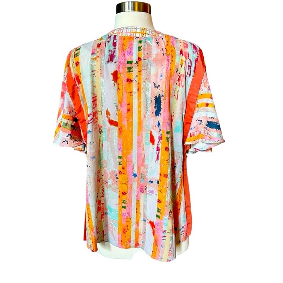 Anthropologie Floreat | Orange & Ivory Striped Boho Kimono Sleeve Top One Size - Picture 10 of 15